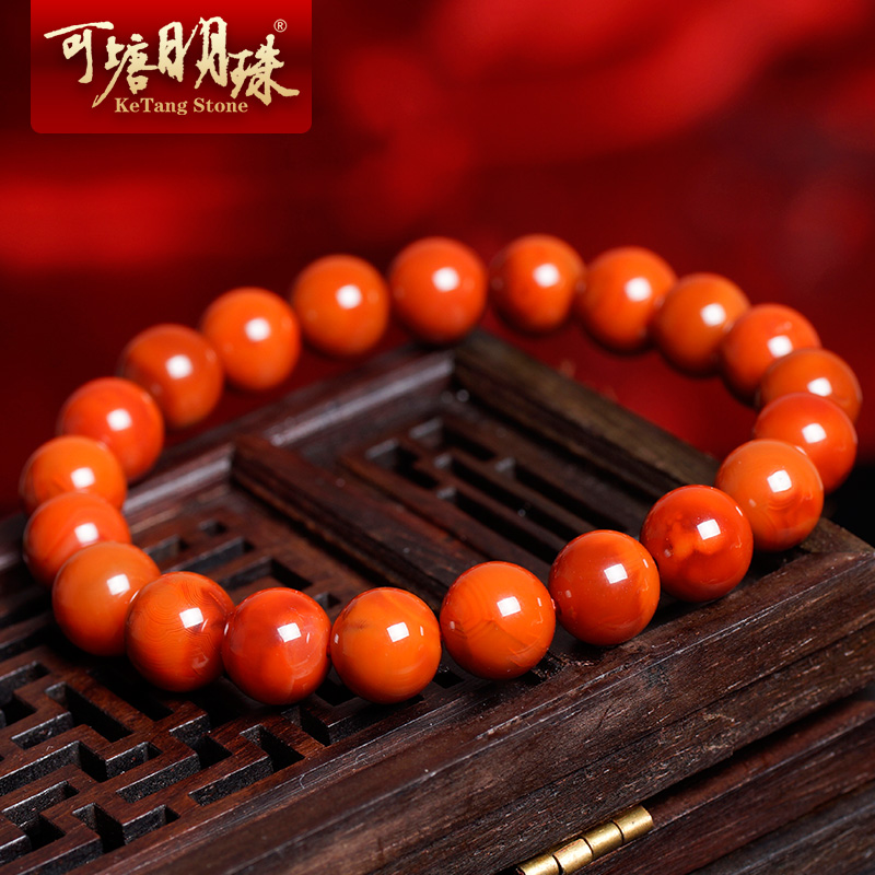 可塘明珠 配珠宝鉴定证书 南红玛瑙手链 火焰纹凉山满肉柿子红女士