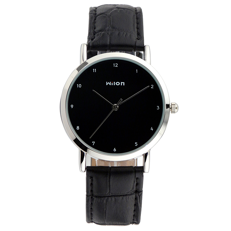 wilon新款韩版学生皮带手表男 时尚简约数字男表 石英钢带手表女表