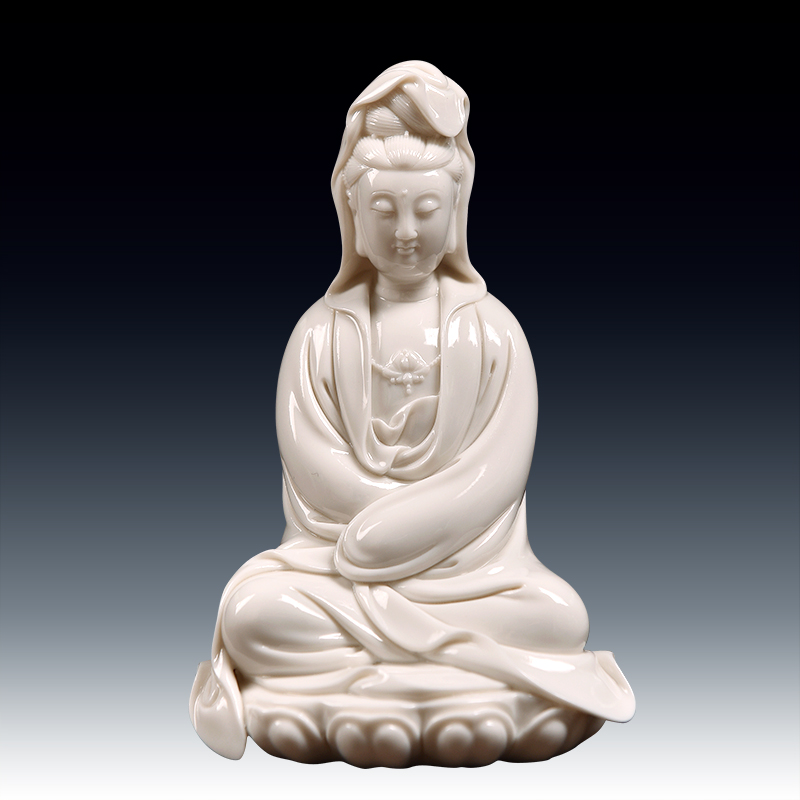 戴玉堂 坐莲小观音德化白瓷观世音菩萨佛像陶瓷摆件小随身佛 d24-102