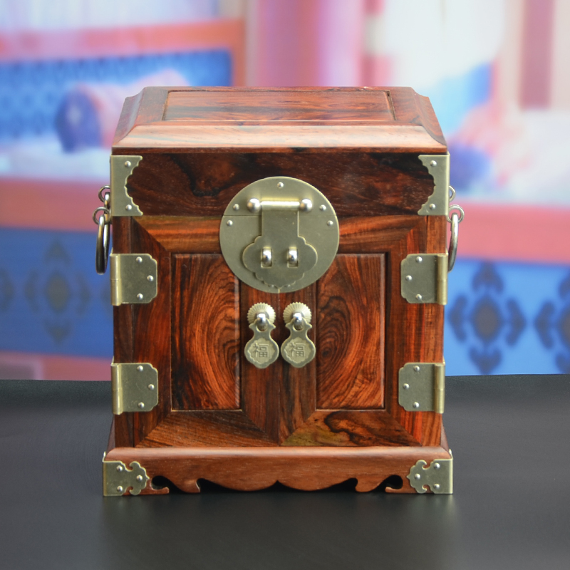 工匠一族 大红酸枝官皮箱首饰品箱百宝箱 红木雕花收纳箱婚庆礼品送