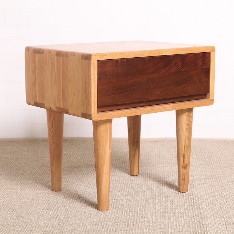 ailvju日式床头柜 白橡木实木卧室家具简约现代单抽床头柜储物柜 原木