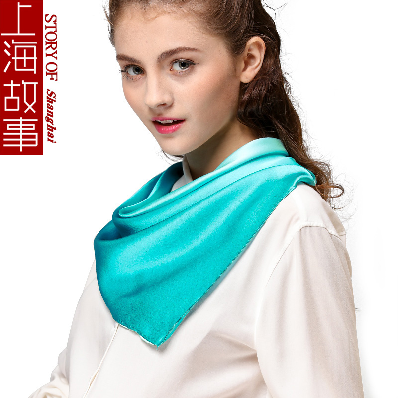 上海故事真丝丝巾女士夏季薄小方巾围巾春秋冬季桑蚕丝纯色渐变百搭