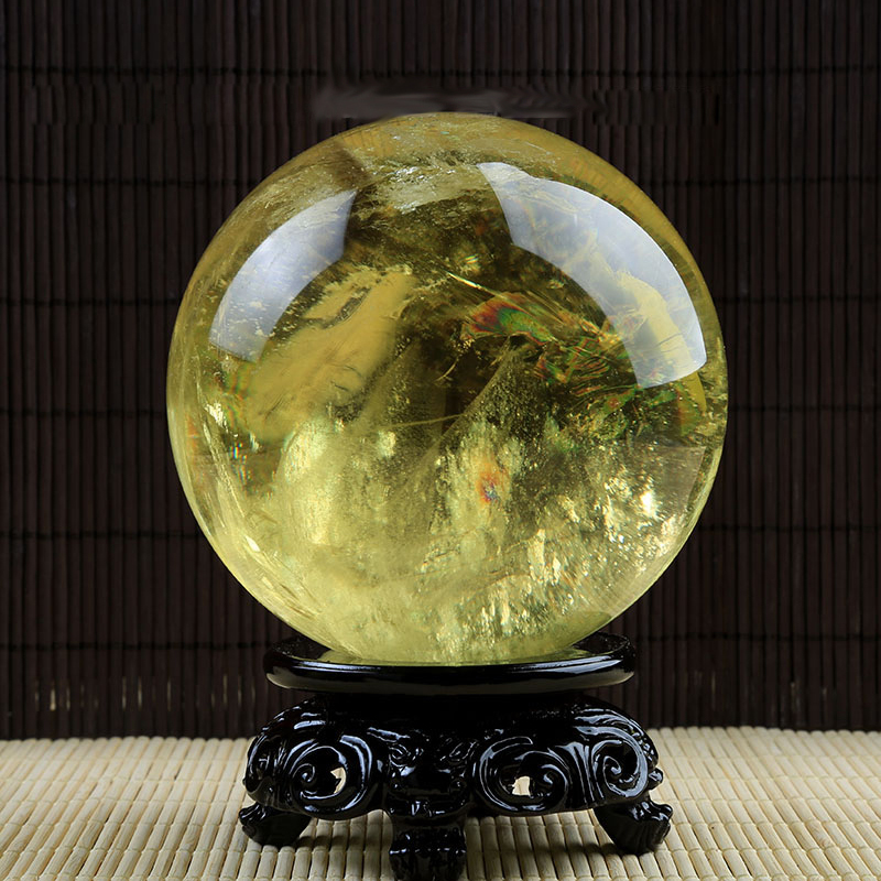 依岚天然黄水晶球摆件原石打磨 居家办公摆件 直径6cm