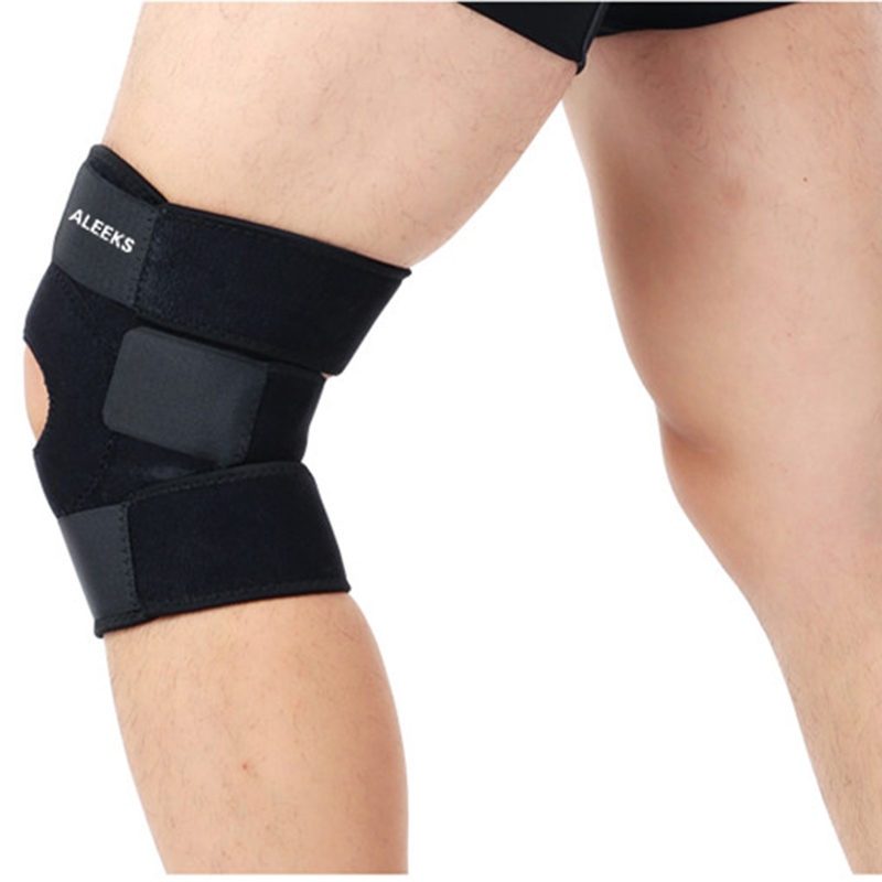 ALEEKS 运动护膝可调节加压透气登山篮球户外跑步防撞开洞713 黑色 (二只装)