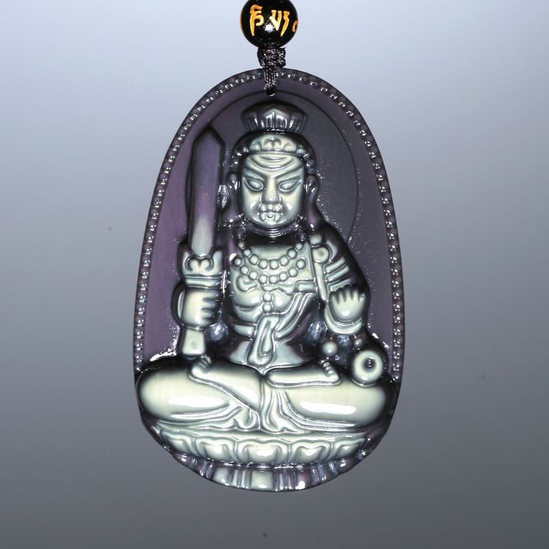 慈灵阁  黄绿眼冰种黑曜石不动尊本命佛 不动明王生肖属鸡守护神