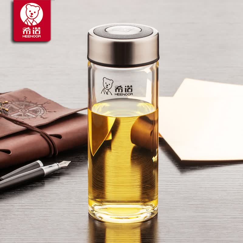 希诺(heenoor) 希诺单层玻璃杯带盖男女士办公茶杯车载水杯便携加厚
