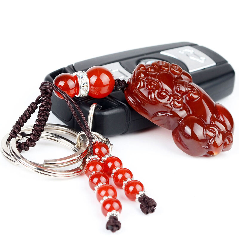 送福阁 红玛瑙貔貅钥匙扣包包挂件挂饰男女款 时尚汽车钥匙装饰品 雕刻如意貔貅款 K11287N2