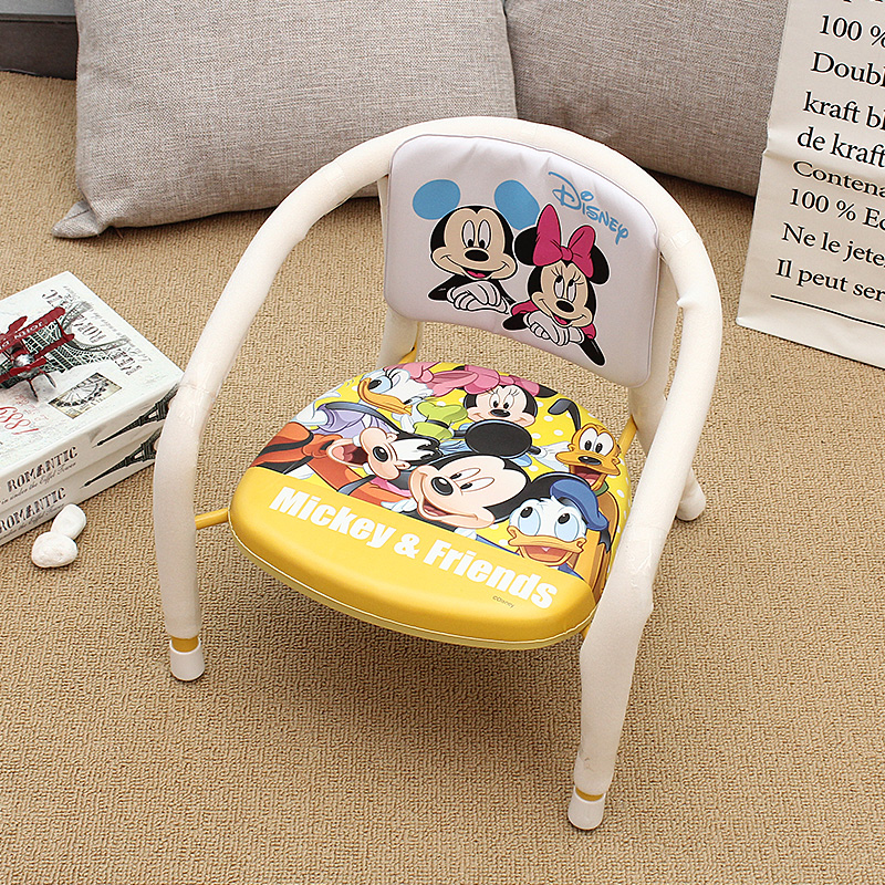 卡通加厚儿童宝宝靠背椅板凳带餐盘椅小椅子 黄色 迪士尼双杠 靠背