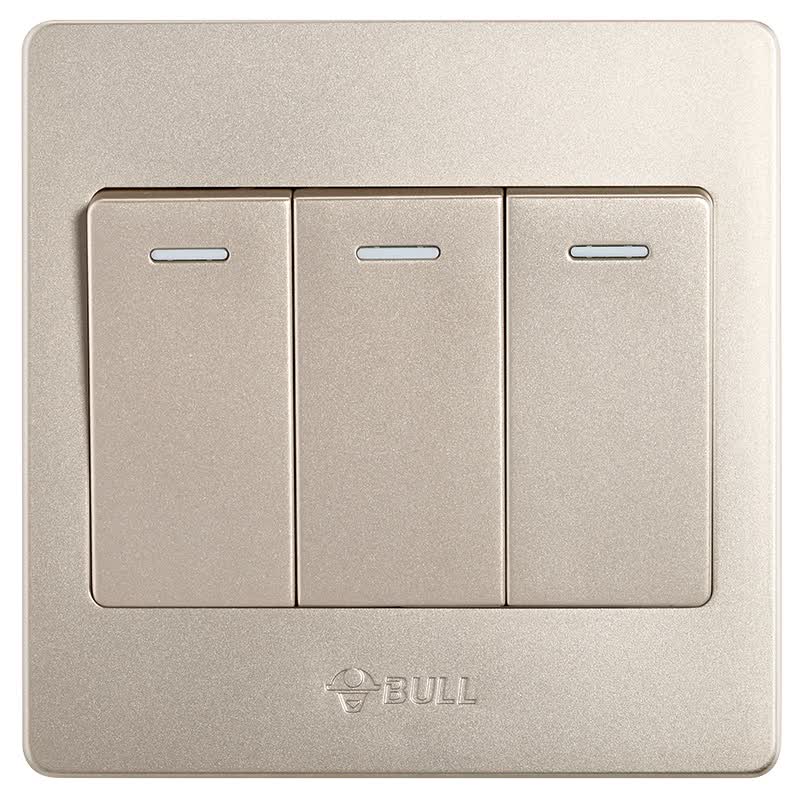 公牛(BULL) 墙壁开关 G07系列 三开单控开关 86型面板G07K311C(U6) 香槟金 暗装属于什么档次？