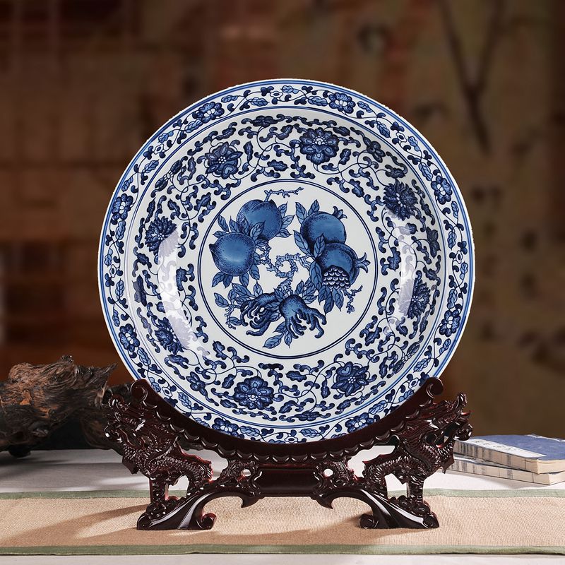 未卒景德镇青花瓷盘传统手工手绘坐盘仿古赏盘青花瓷盘子家居摆件 笑