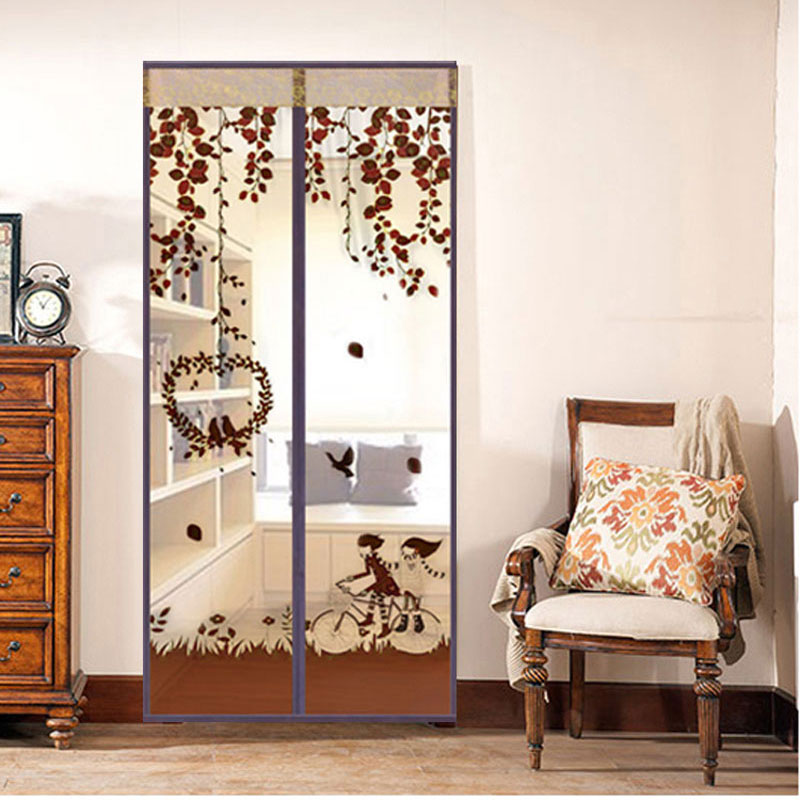 馨颜防蚊门帘窗纱磁性纱门帘 加密纱窗防蚊子夏季门纱 单车咖啡 100*