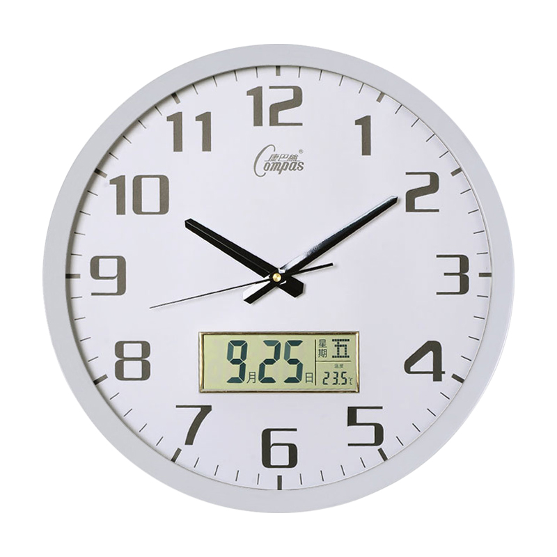 康巴丝(compas) 三代智能电波钟创意夜光液晶日历挂钟钟表客厅多款