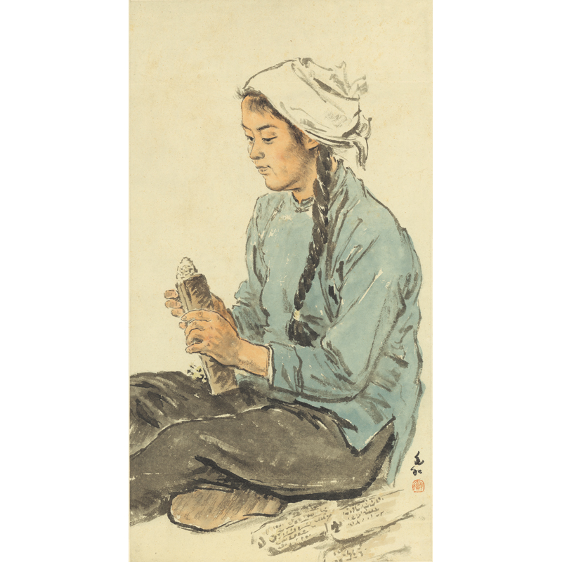 姿翰 超高清微喷装饰画 蒋兆和 农家女 毛笔素描人物大师 纸本 86x47