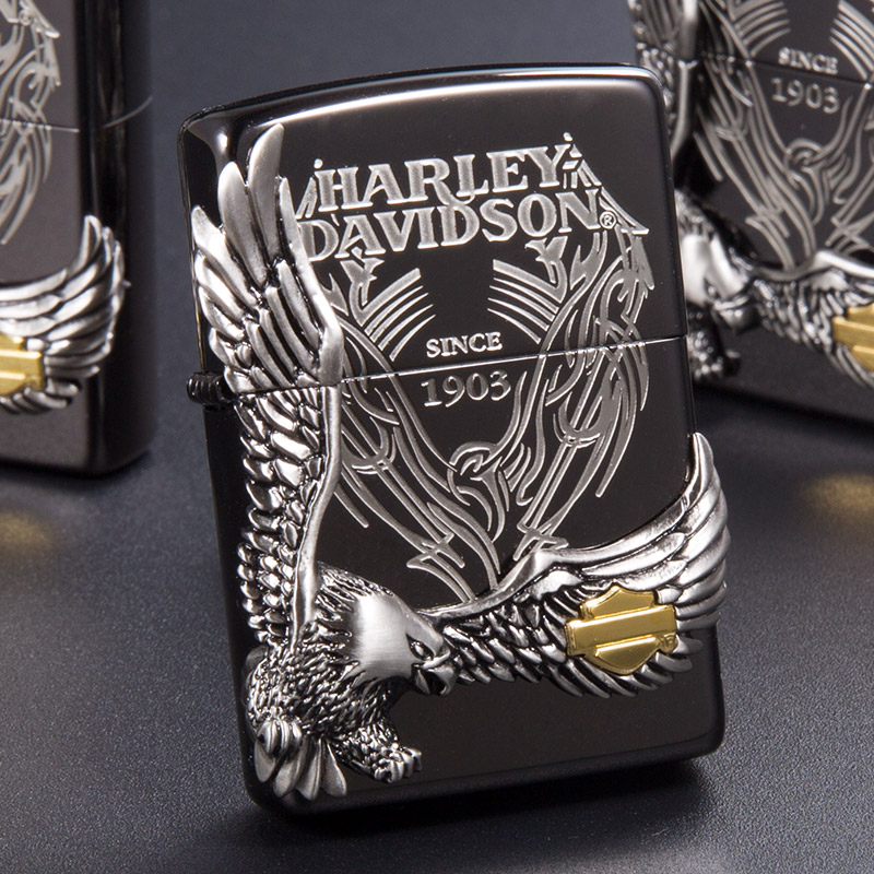 zippo之宝打火机黑冰蚀刻哈雷大侧鹰徽章hdp-18王者归来男士防风之宝