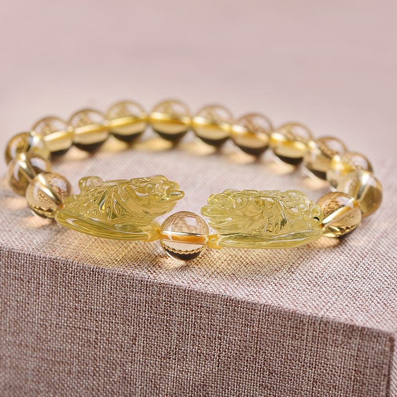 旭元天然黄水晶金蟾手串双金蟾水晶手链男款女款生日礼物 黄水晶双