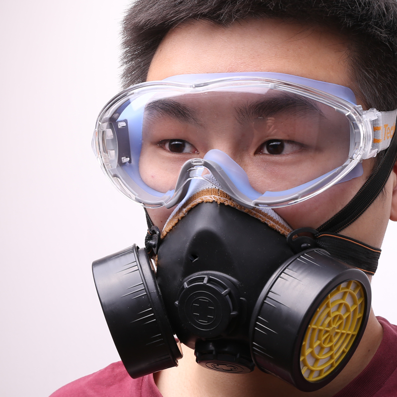 活性炭面罩 防护 喷漆 气体 放毒气甲醛带阀 黑色防毒面罩 舒适护目镜