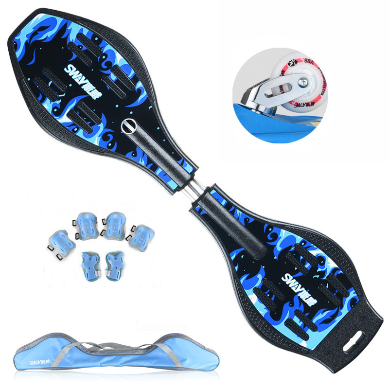 斯威（SWAY） 滑板儿童活力板滑板车两轮初学者游龙板蛇板成人二轮闪光 A8火麒麟蓝(护具+背包+大礼包)