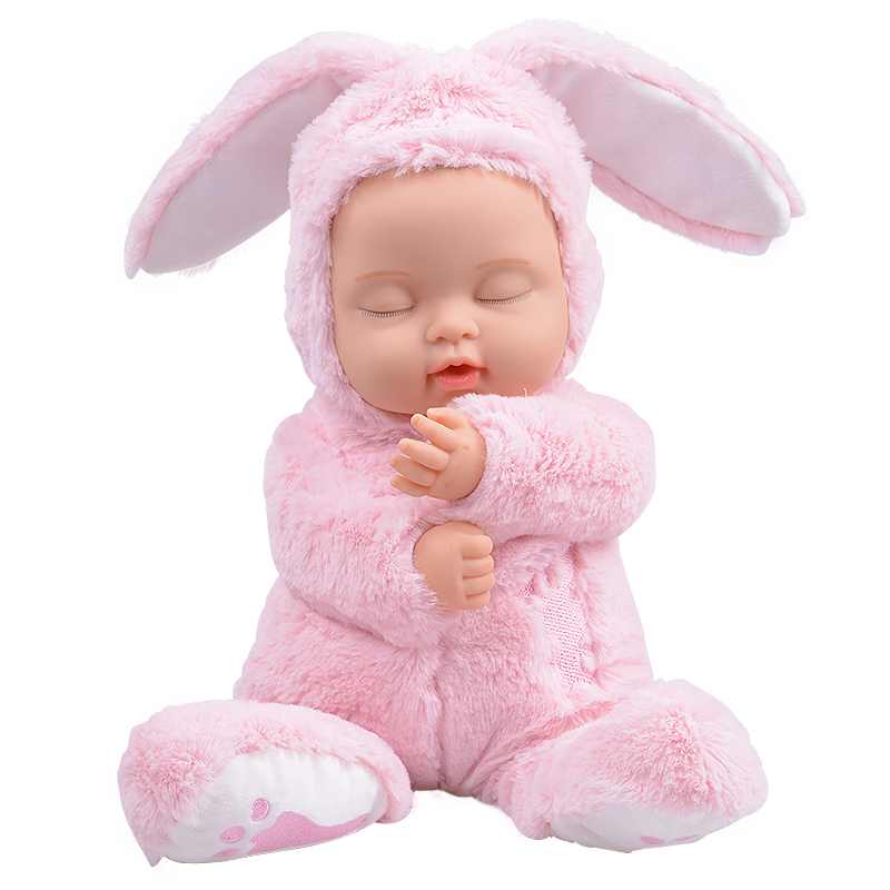比伯娃娃(Bieber)毛绒玩具睡眠安抚仿真娃娃 兔子抱枕玩偶公仔女生生日儿童节礼物 甜心大兔兔粉色
