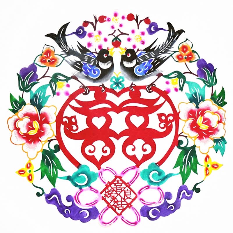 窗花剪纸成品工艺品装饰玻璃贴纸剪纸作品中国风特色 喜结良缘(2张)