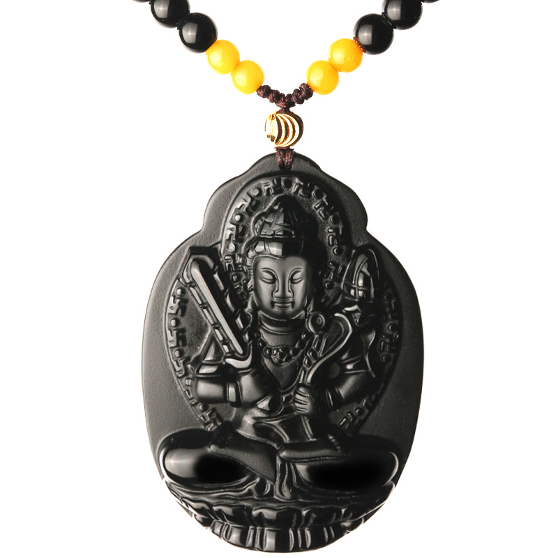 snqpjibochi黑曜石本命佛吊坠生肖守护神项链女男款黑色 属牛虎虚空藏