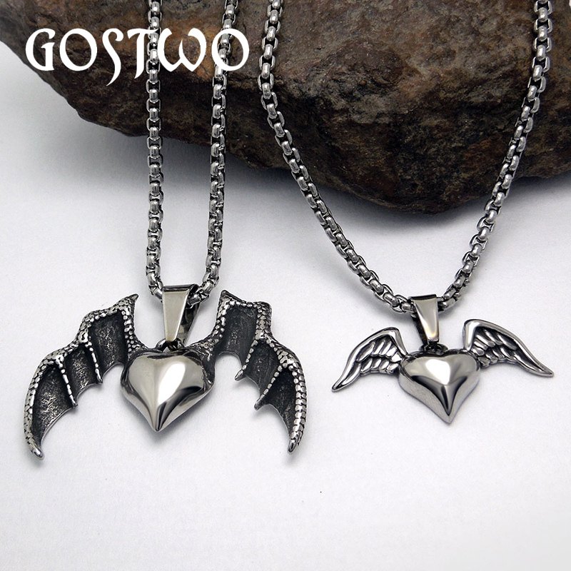 gostwo 恶魔天使钛钢项链情侣项链一对男女款百搭项链饰品挂坠情侣款
