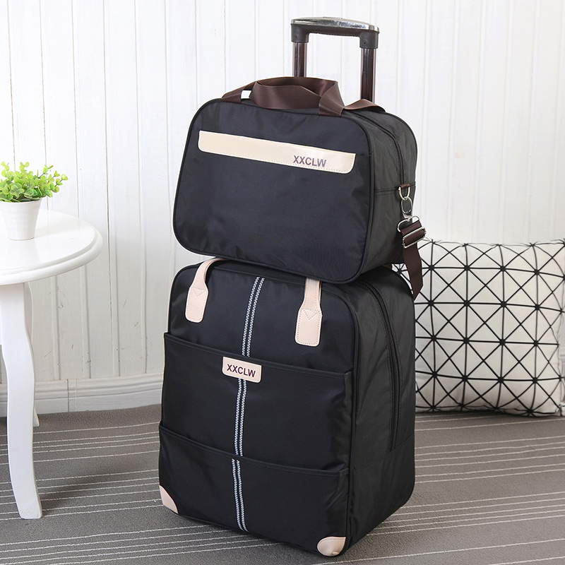 嘉禾生活 拉杆包旅行包女行李袋手提大容量短途旅游包男士出差登机学生包 黑色套装拉杆包+手提包 大