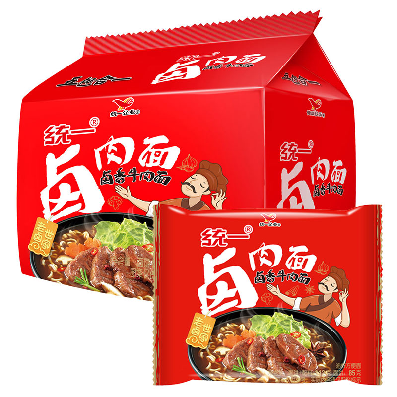 统一 方便面 卤香牛肉面(五合一)107g/包*5 五连包