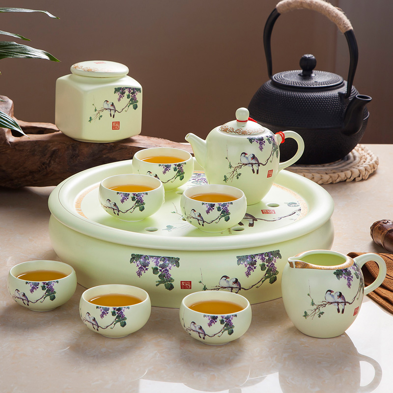红得发紫  景德镇陶瓷功夫茶具套装家用茶杯茶壶茶盘茶叶罐整套