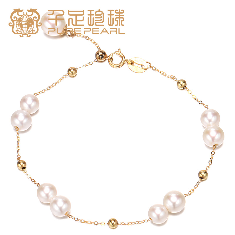 千足珍珠 4.5-5/5-5.5/6-6.5mm 精致小珠18K金淡水珍珠手链 白色 白色15+2.5cm