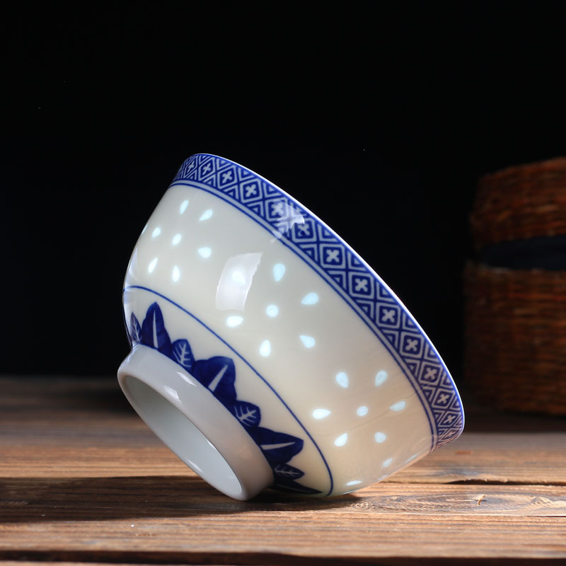 LICHEN 景德镇老式青花玲珑陶瓷碗 釉下彩陶瓷餐具饭碗 中式优级品餐具 一个 龙纹碗4.5英寸