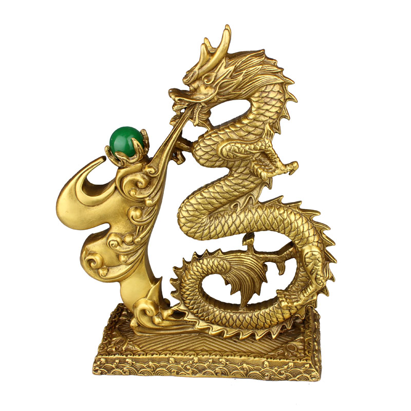 德佑堂 纯铜龙摆件 福龙金龙戏珠家居书房装饰品铜龙工艺品 擦黑色