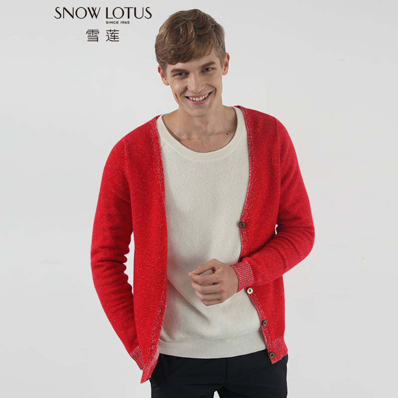 雪莲新款男士羊绒衫v领男开衫 红色f238 xl(110)