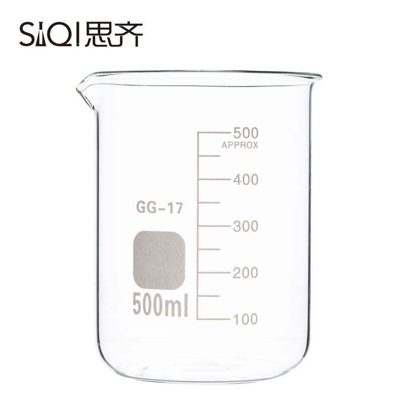 思齐（SiQi） 玻璃烧杯 500ml 耐高温 刻度杯 加厚玻璃仪器 实验器材