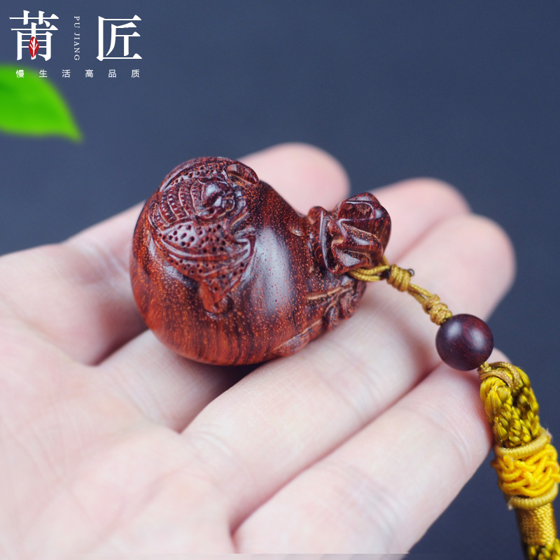 莆匠 印度小叶紫檀手把件木雕钱袋蝙蝠古董文玩把玩件 古玩收藏汽车