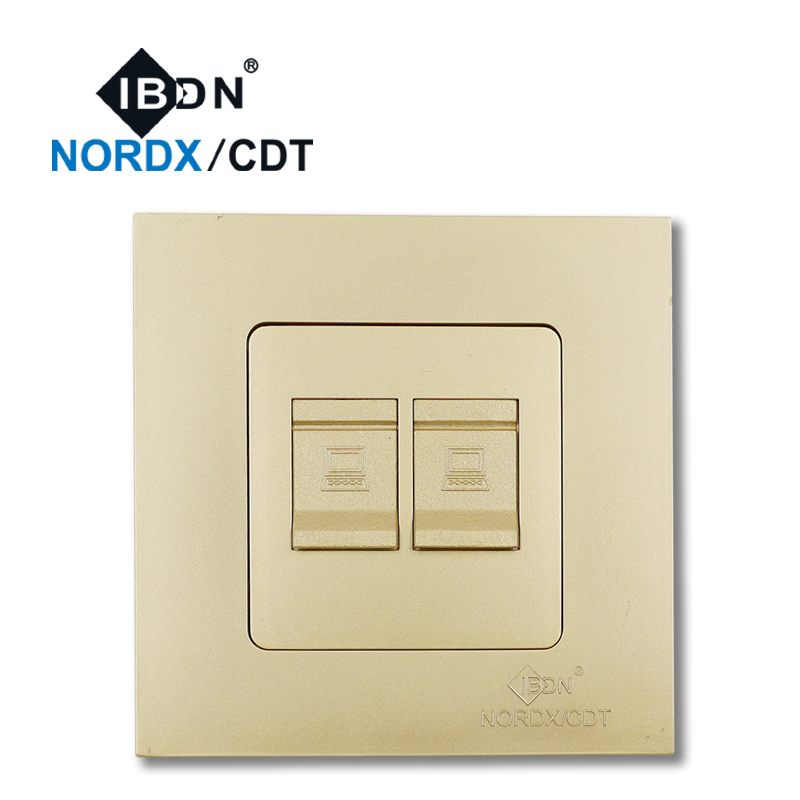 IBDN网络面板单双三四口 86模块插座信息面板(含模块) 金色双口+网络模块
