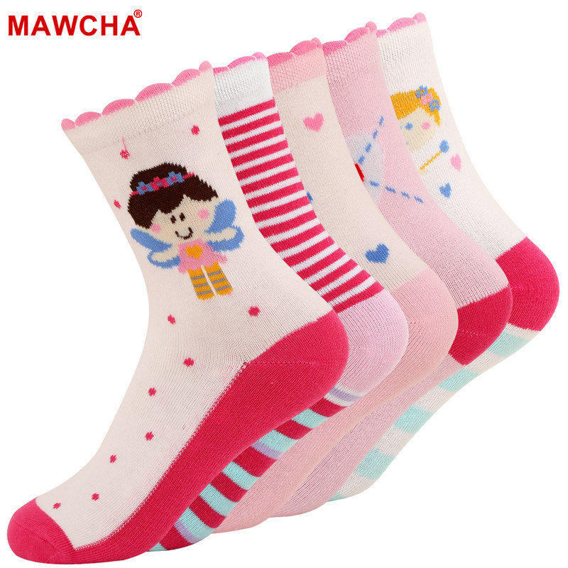 mawcha 儿童袜子女童中筒袜宝宝袜柔软舒适精梳棉四季款5双装 粉红色