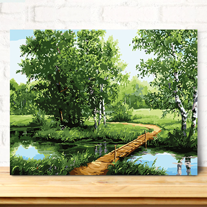 佳彩天颜  diy数字油画 手绘风景植物客厅装饰画 带内框 绿意盎然 gx