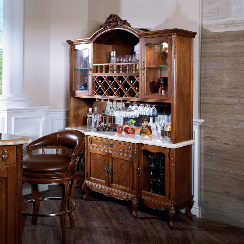 欧伦美 酒柜实木欧式复古实木酒柜美式红酒柜 复古隔断柜储物柜客厅