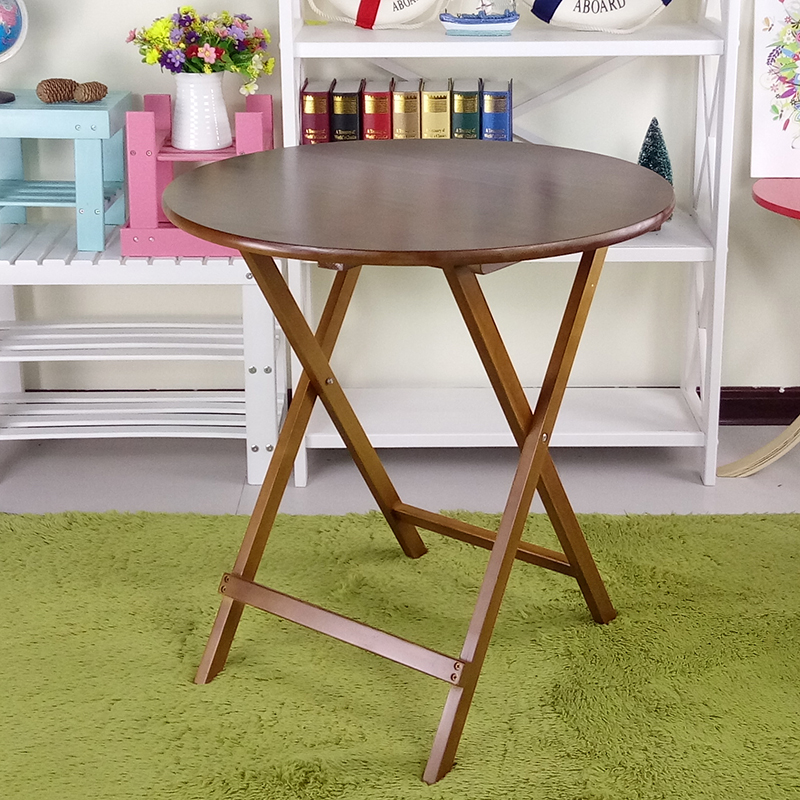 木轮折叠小圆桌套装 实木吃饭桌子简易圆形折叠椅餐桌桌椅组合饭桌