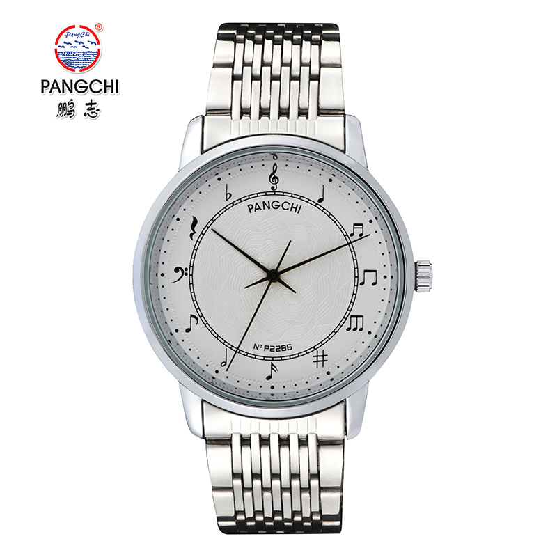 鹏志(pangchi)手表 新款商务休闲男表 文艺情侣表 个性音符石英钢带
