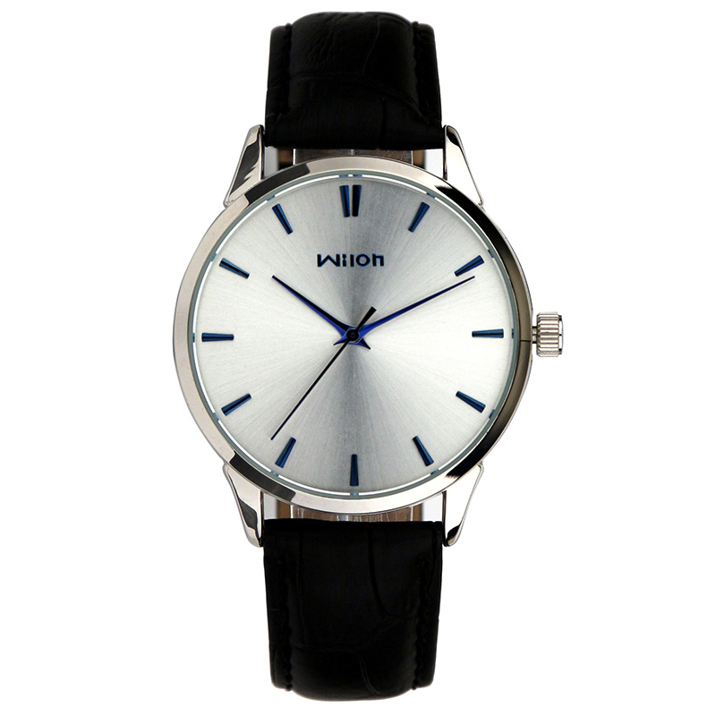 (wilon)柔软皮带手表 韩版大表盘男手表 男士简约皮表带表 休闲石英表