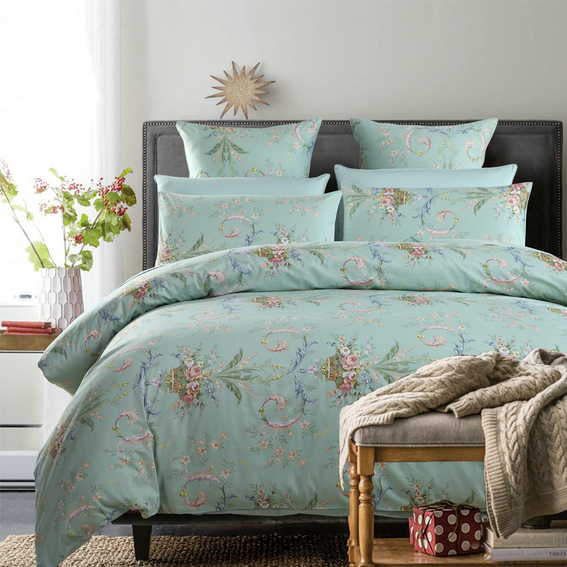 柳庭 家纺 全棉60支贡缎枕套 纯棉枕头套一对装 清幽 48x74cm