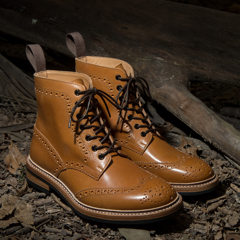 手工固特异horween皮 布洛克雕花男马丁靴子 页面展示-horween皮essex