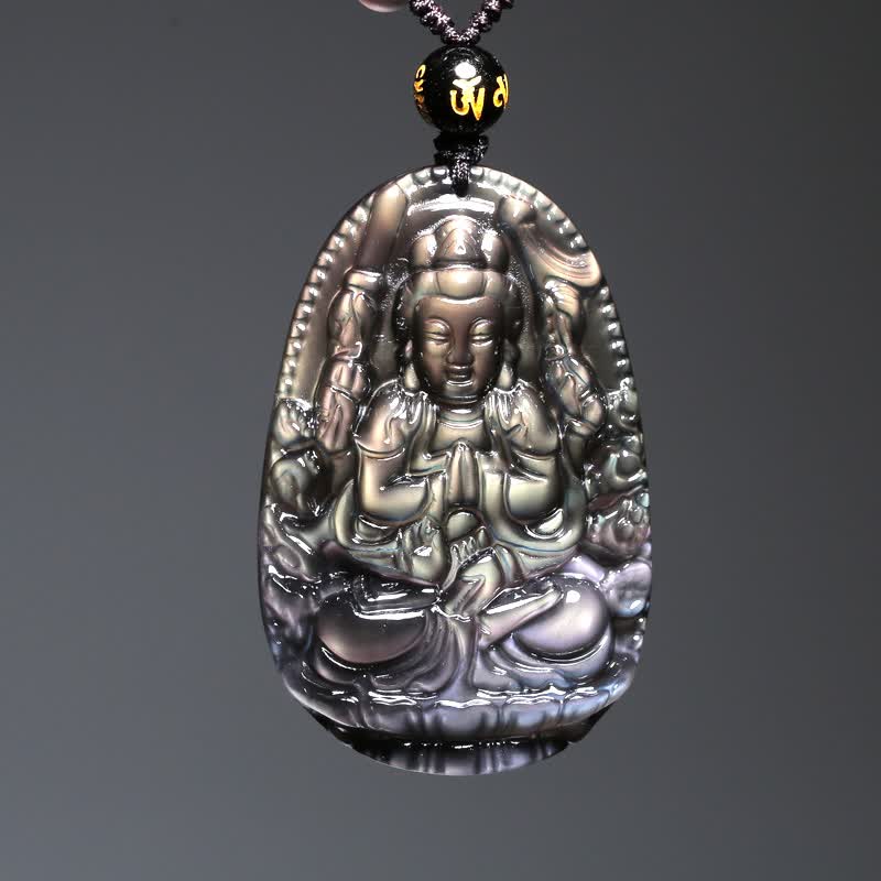 慈灵阁 彩虹蓝眼冰种黑曜石千手观音 本命佛生肖鼠守护神吊坠菩萨