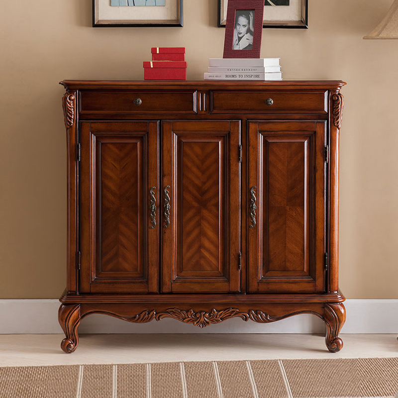 欧伦美鞋柜实木美式实木鞋柜 欧式鞋柜走廊柜3门鞋柜储物柜装饰柜靠墙