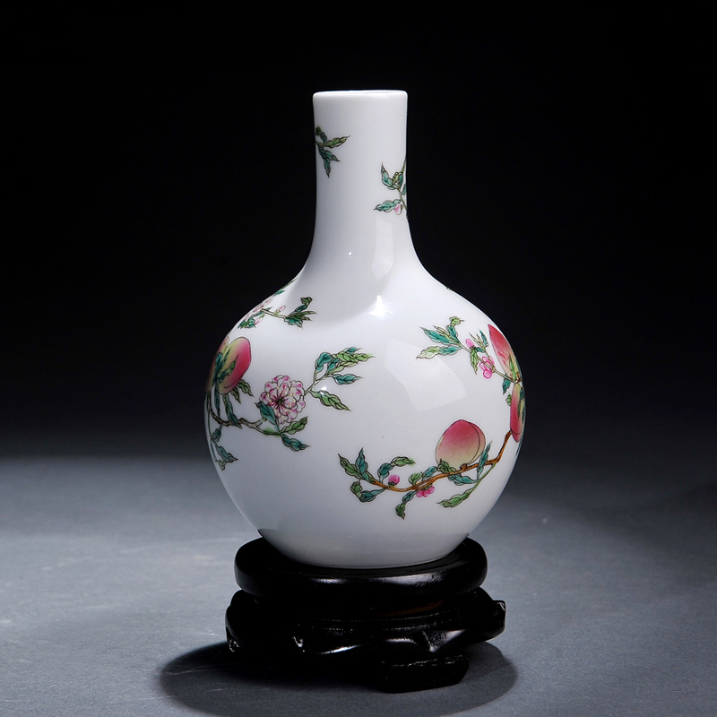 景德镇仿古陶瓷 手绘粉彩寿桃天球花瓶 工艺品收藏家具客厅摆件 粉彩天球瓶单个