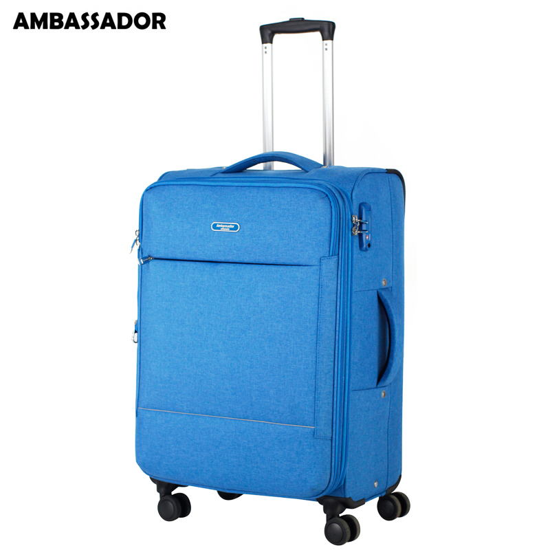 Ambassador大使箱包拉杆万向轮TSA密码锁软箱超轻便19英寸行李箱登机布箱 宝石蓝 19英寸登机箱