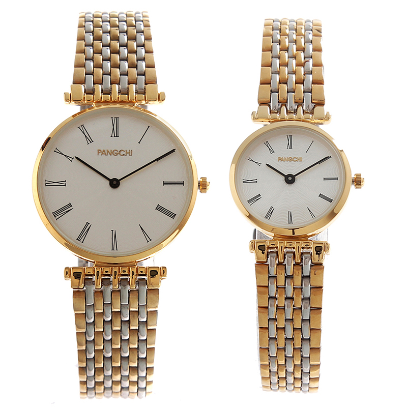 鹏志(pangchi)情侣手表 超薄静音两针 罗马数字时尚休闲钢带腕表情侣