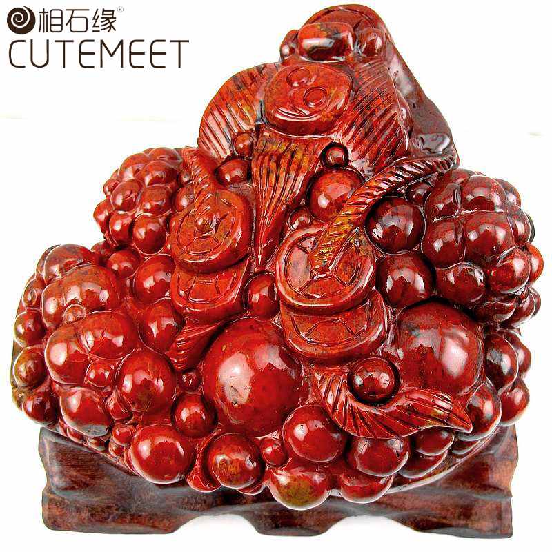 相石缘大料战国红玛瑙金蟾摆件一物一图老板桌面礼品