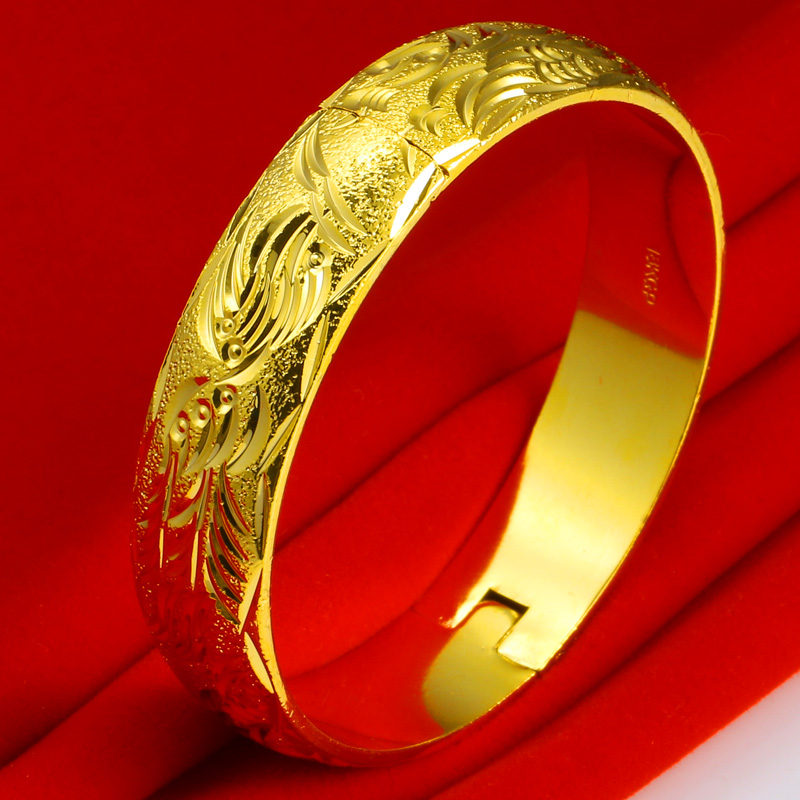 千影黄色仿金手镯龙凤镯女款妈妈款送婆婆送老人镀金镯子新娘结婚饰品